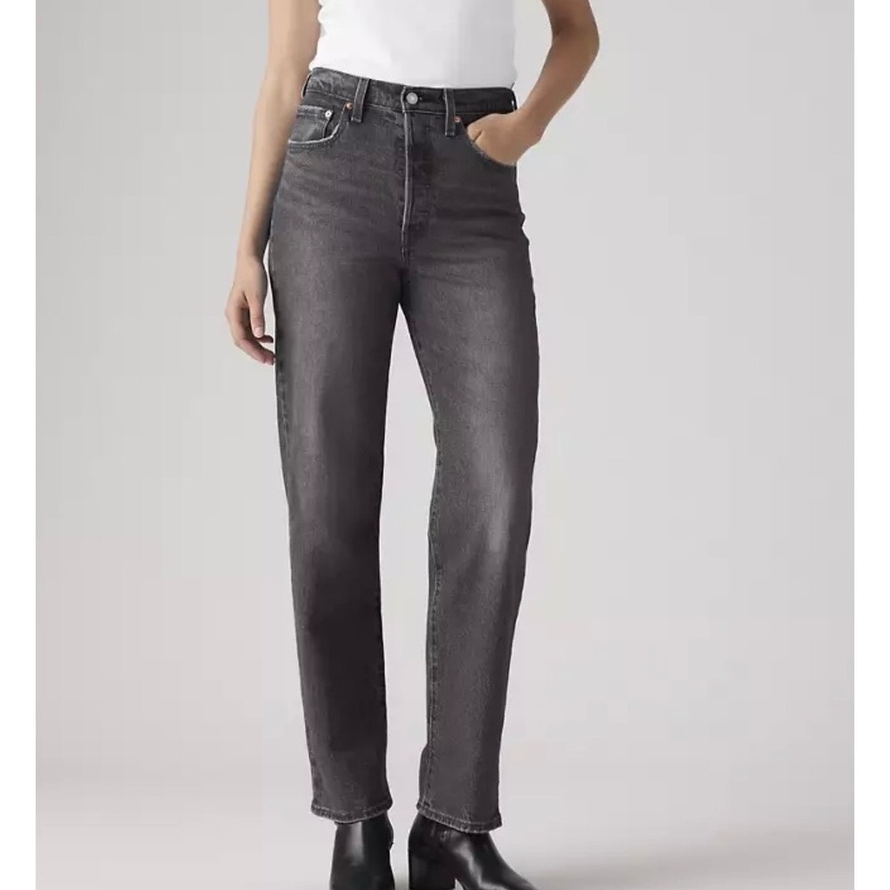 Levis Ribcage Straight Ankle Womens Jeans 25 Washed Black High Rise Button Fly